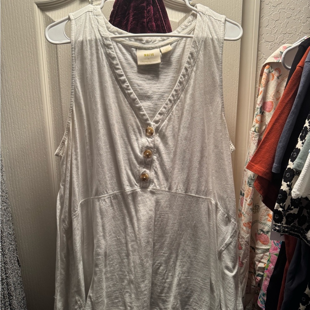 Anthropologie Tan Cream Boxy Buttoned Tank Top
